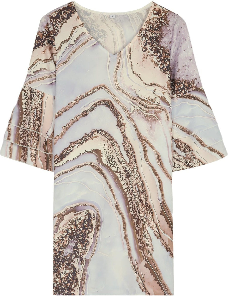 Beach Nights Gold Marble Print Mini Dress