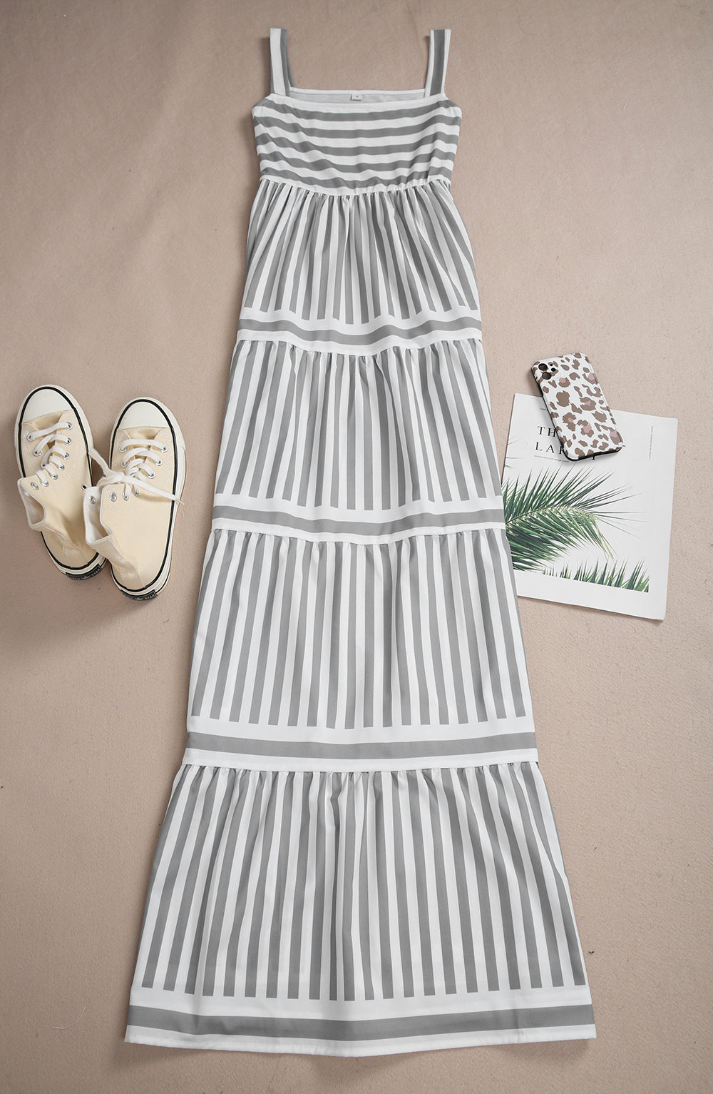 Popular Striped Print Sleeveless Maxi Dress