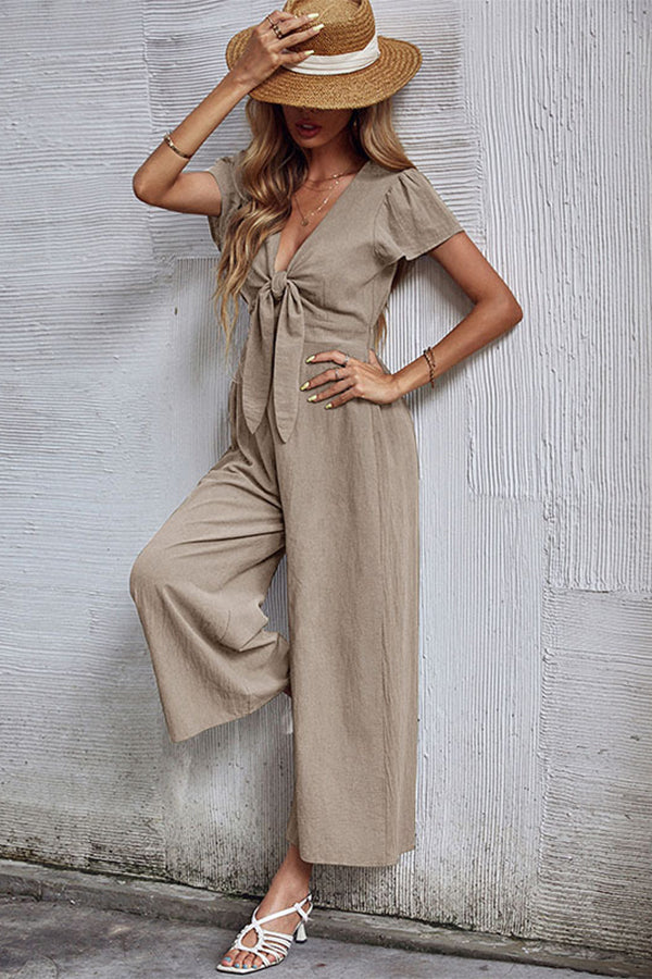 Sexy Hollow Out Cotton Linen Wide Leg Jumpsuit