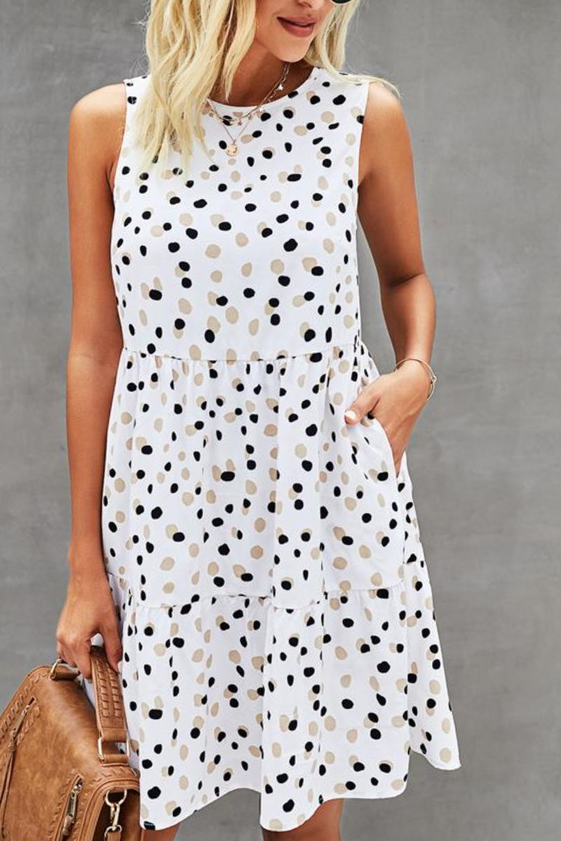 Polka Dot Print Patchwork Ruffle Hem Casual Dress