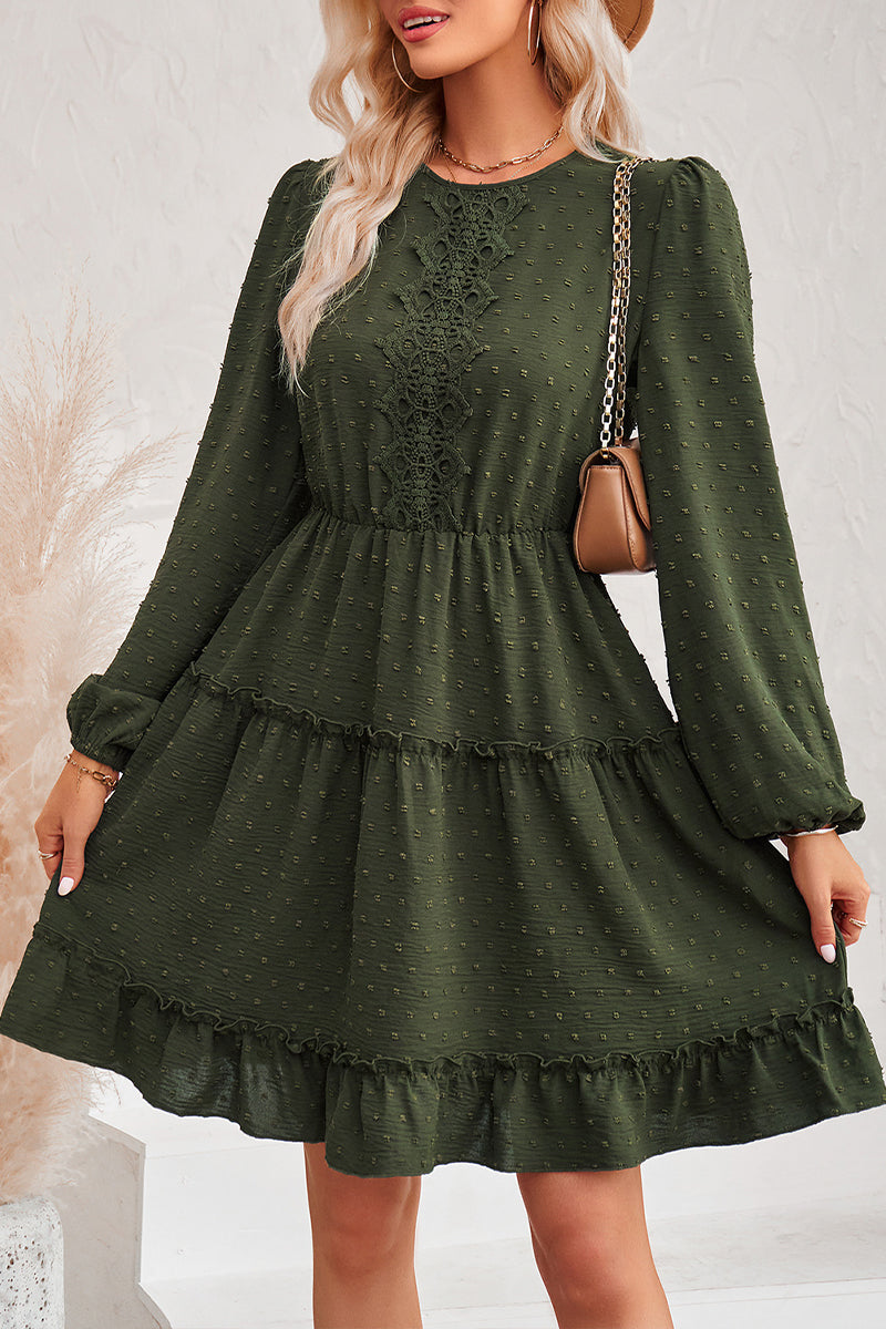 Round Neck Lace Long Sleeve Mini Dress