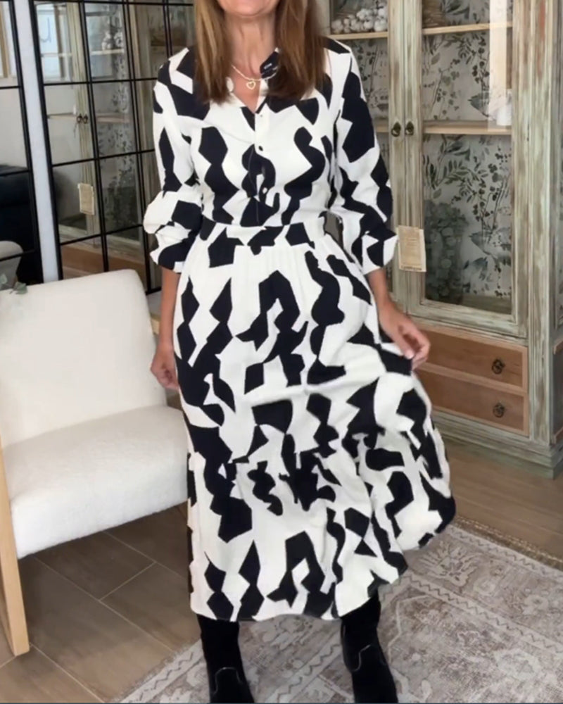 Printed long sleeve casual maxi dress