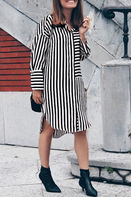 Casual Striped Loose Long Sleeve Dress