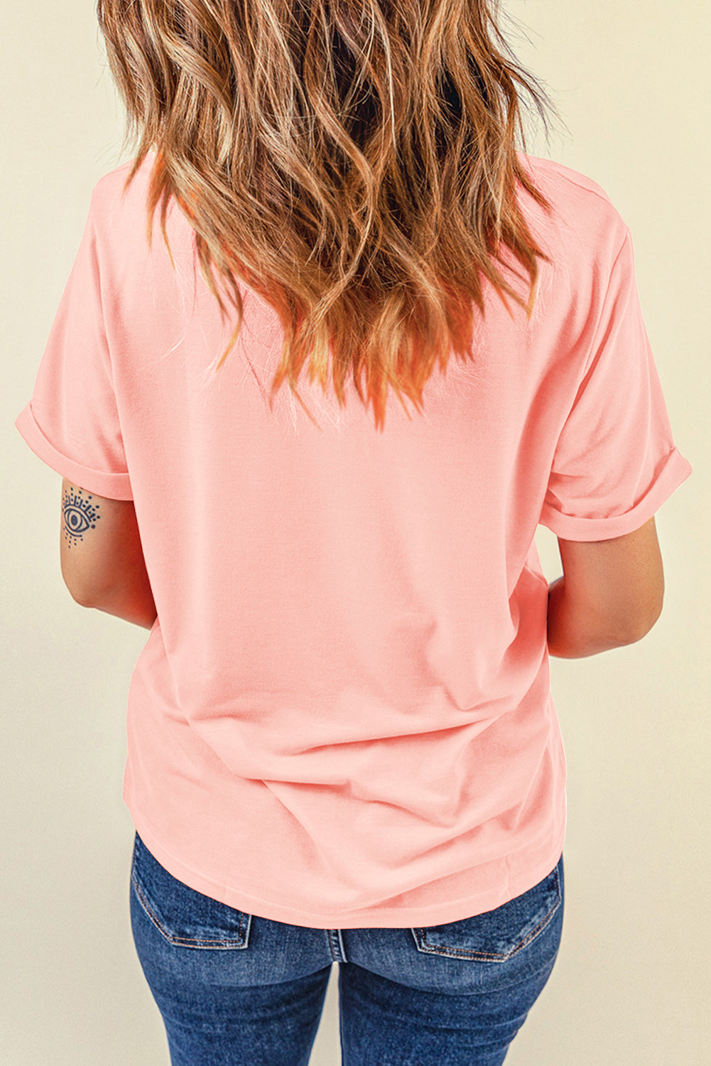 Blue Casual Plain Crew Neck Tee