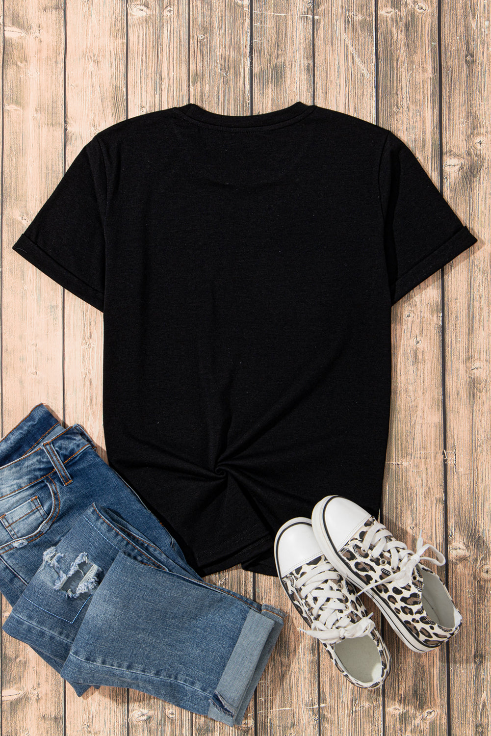 Blue Casual Plain Crew Neck Tee