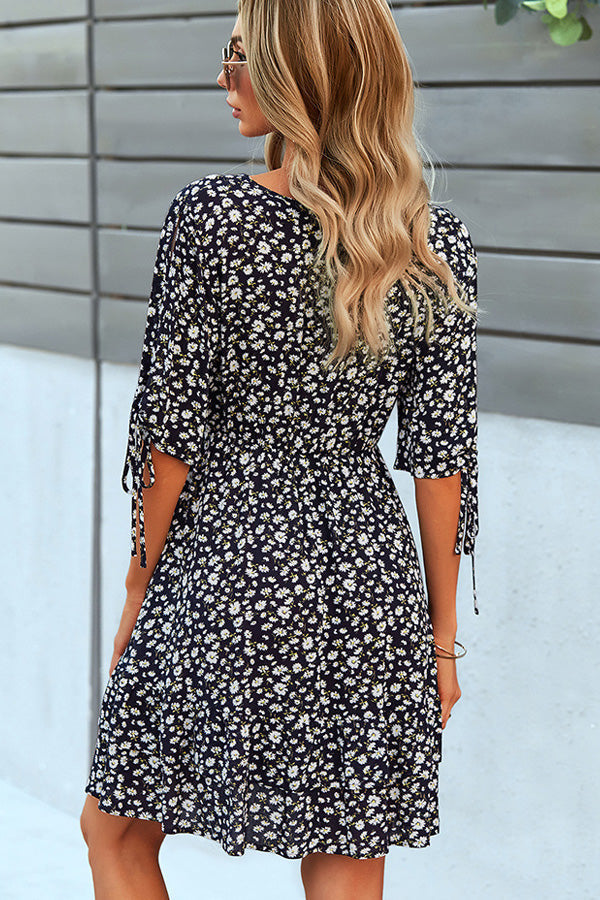 Floral Short Sleeve Casual A-lline Dress