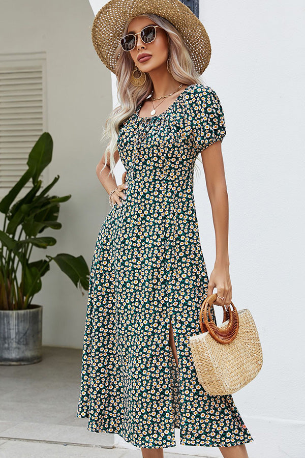 Floral Print Short Sleeve Midi Dress