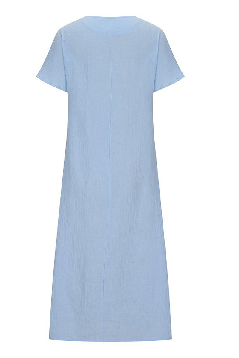 Linen Cotton Embroidered Slit Dress