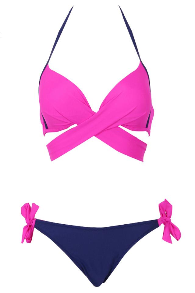 Fuchsia Wrap Around Side Tie Halter Sexy Bikini Bathing Suit