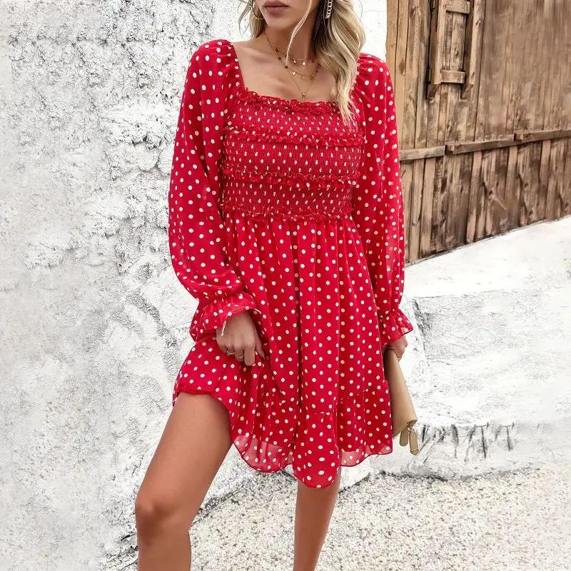 New spring and summer temperament casual polka dot dress