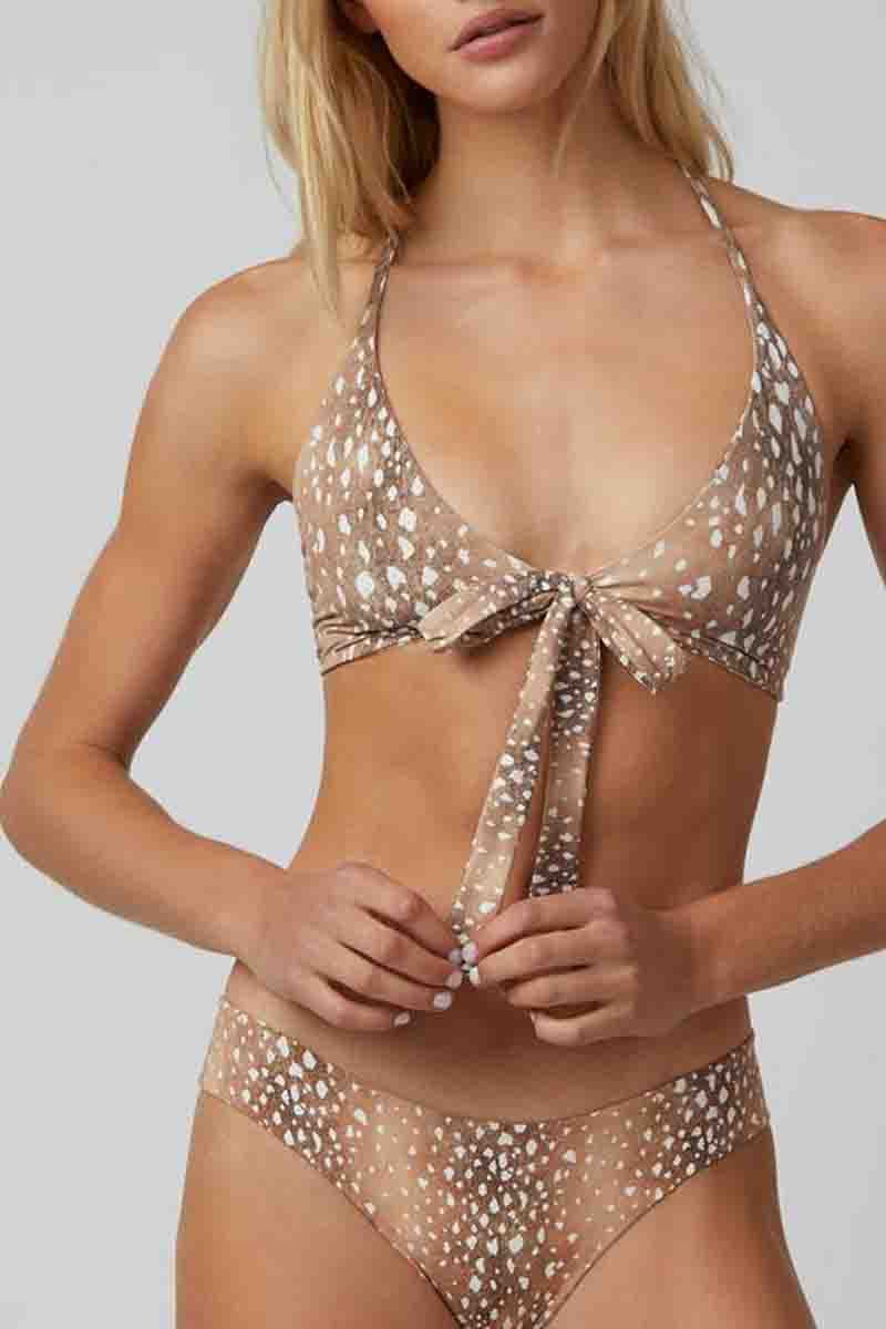 Knot Design Dot Print Light Camel Two Pieces Swimsuit