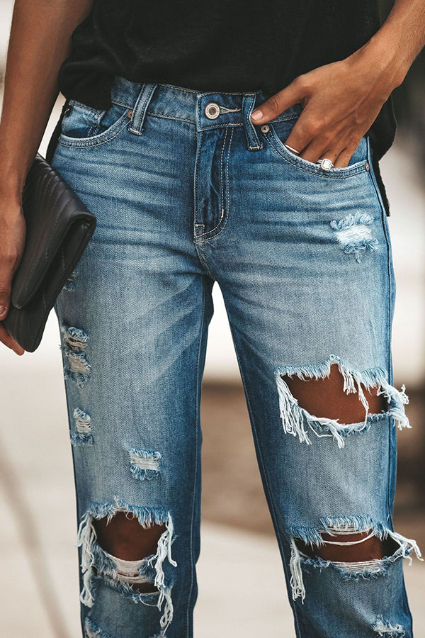 Ripped Straight Leg Street Style Jeans