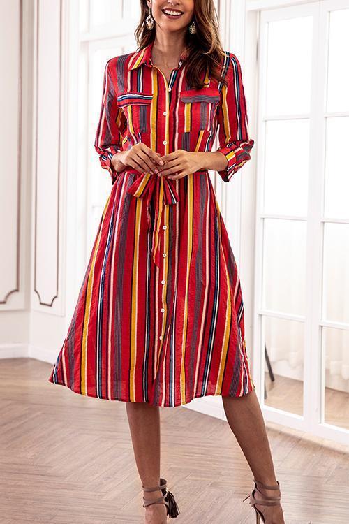 Colorful Striped Long Sleeve Shirt Dress