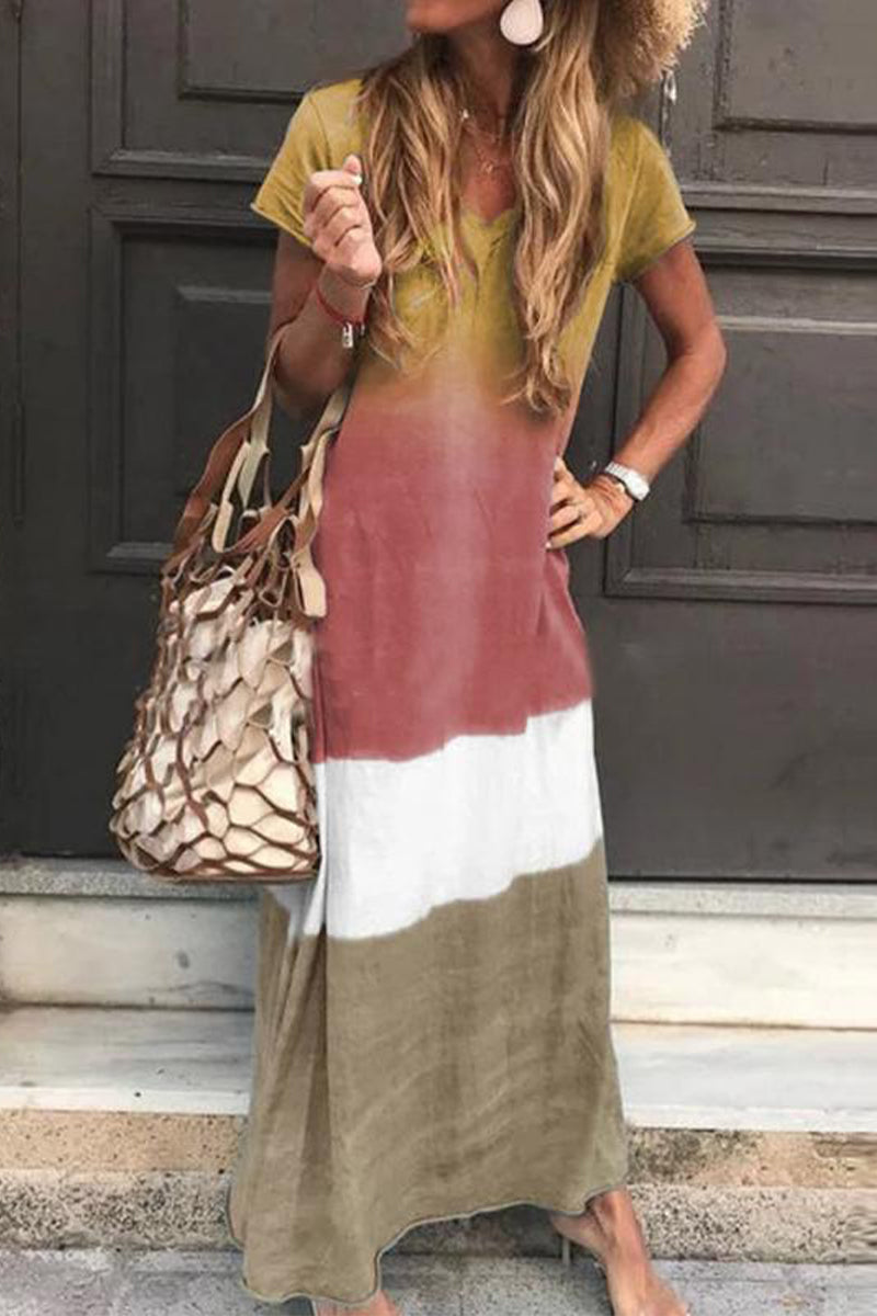 Retro Tie-dye Gradient Casual Long Dress