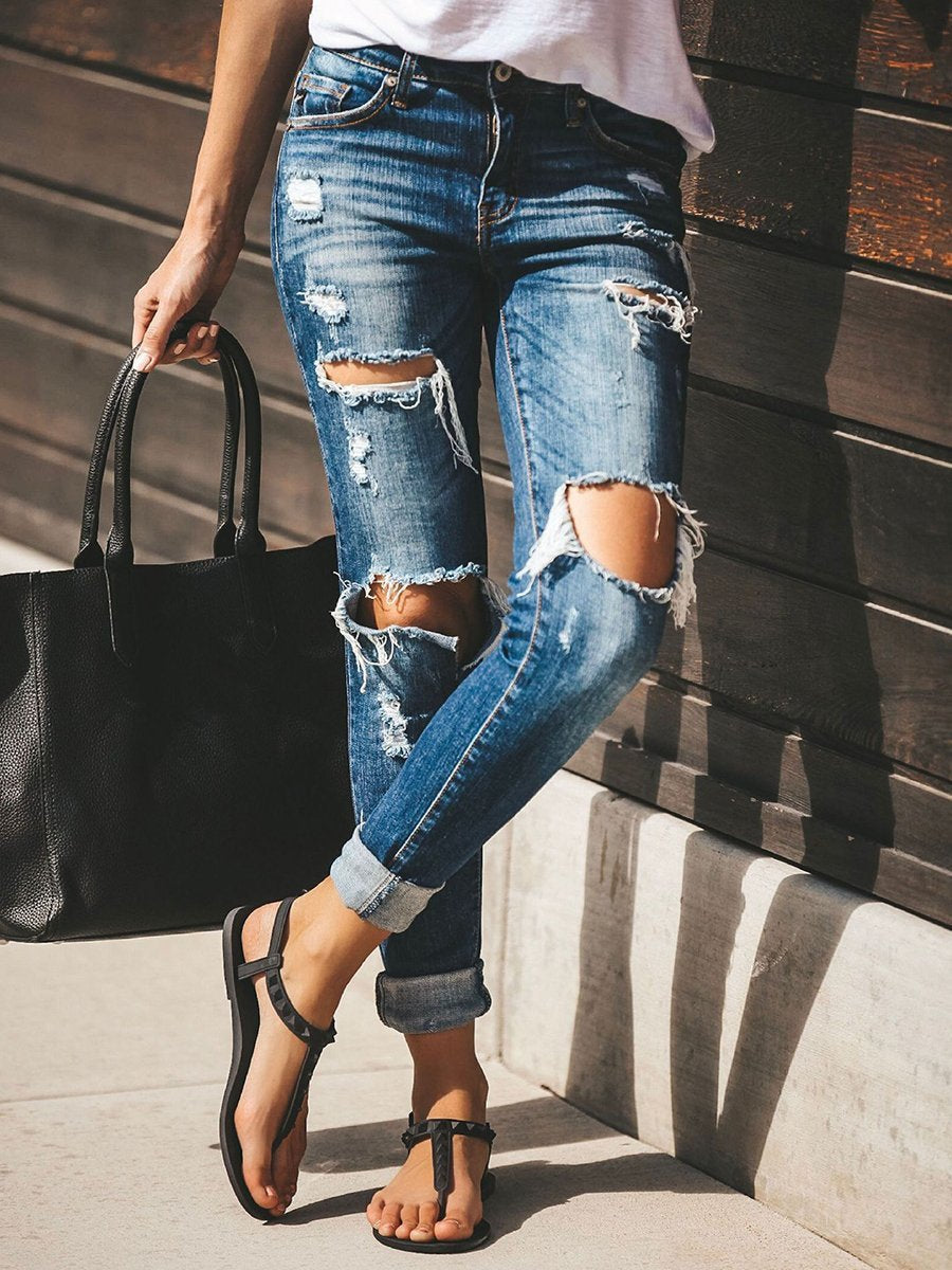 Shredded Stretchy Slim-fit Jeans