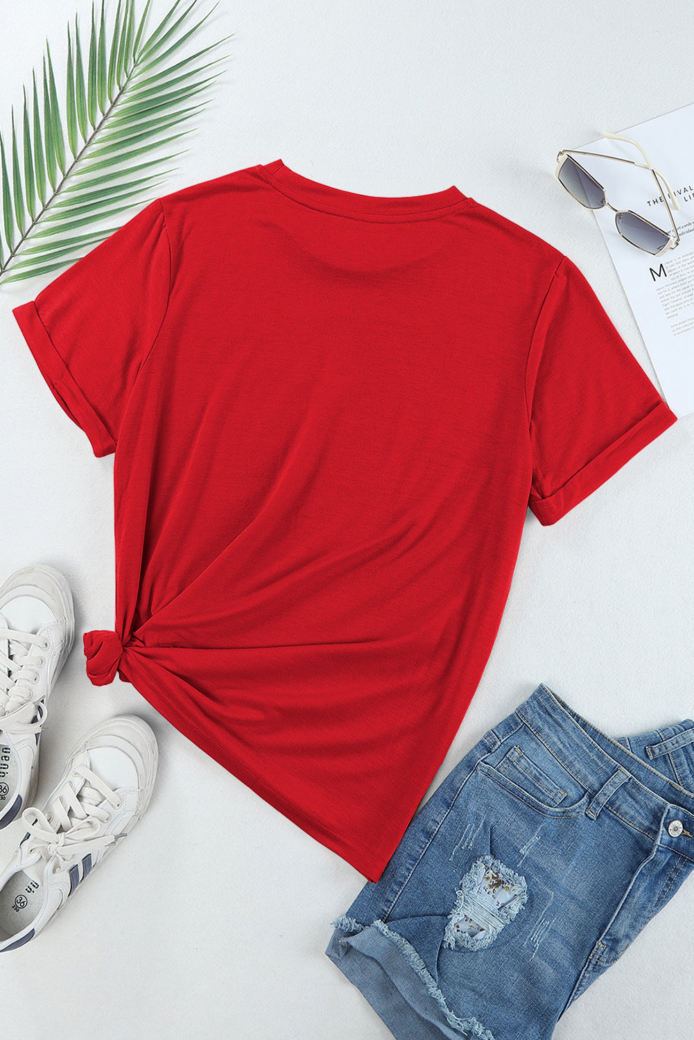 Blue Casual Plain Crew Neck Tee