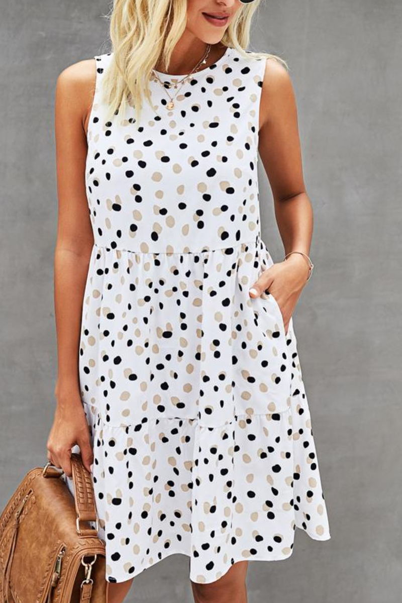 Polka Dot Print Patchwork Ruffle Hem Casual Dress