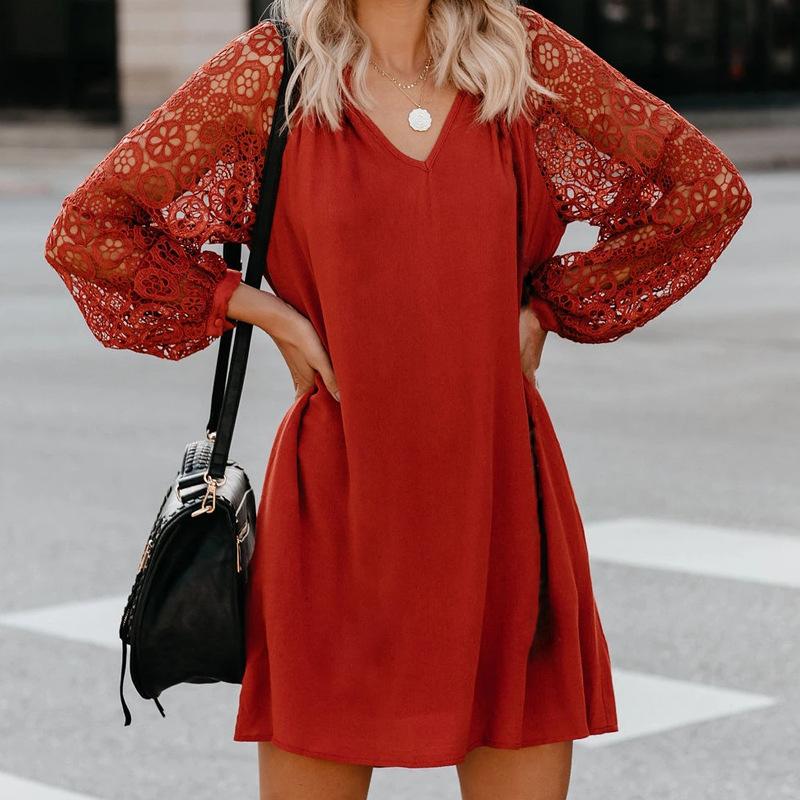 V-Neck Lace Mini Dress