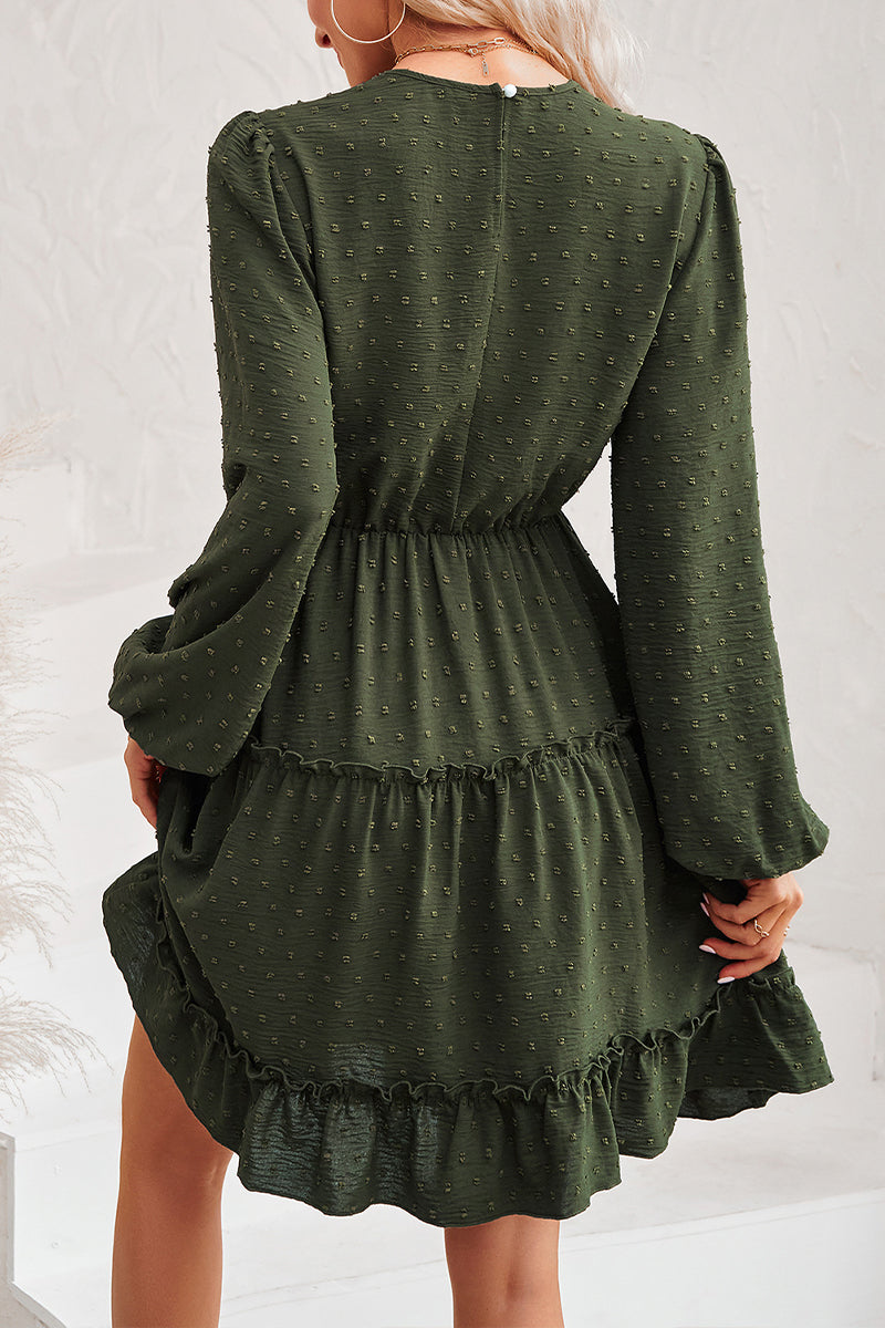 Round Neck Lace Long Sleeve Mini Dress