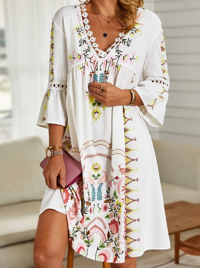 Boho Loosen Short Sleeve Woven Dress