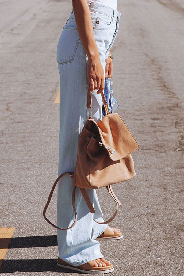 High Waist Denim Pants with Holes Washed