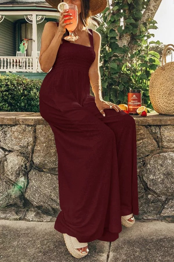 Cayo Smocked Pocketed Wide Leg Jumpsuit