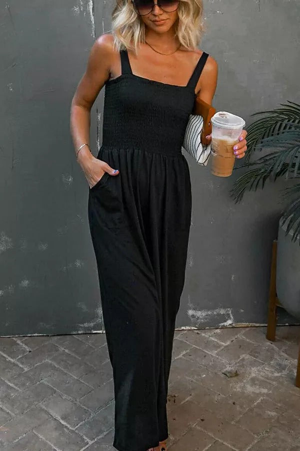 Cayo Smocked Pocketed Wide Leg Jumpsuit