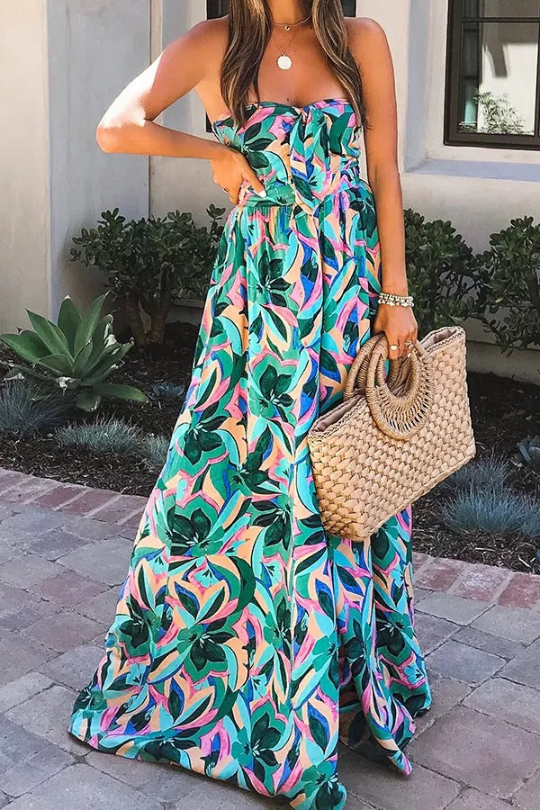 Paradise Calling Tropical Print Off Shoulder Jumpsuit