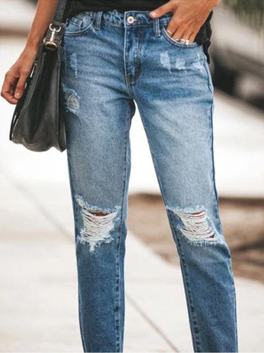 Ripped Slim Fit Washed Jeans