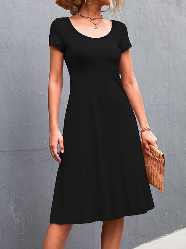 Groovy Plain Black Short Sleeve Mini Dress