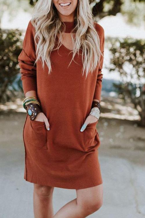 Long Sleeve Warm V-neck Loose Dress