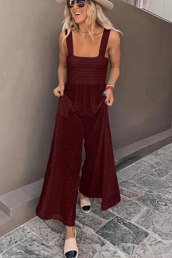 Cayo Smocked Pocketed Wide Leg Jumpsuit