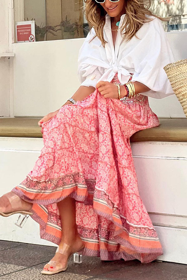 Bohemian paneled floral maxi skirt