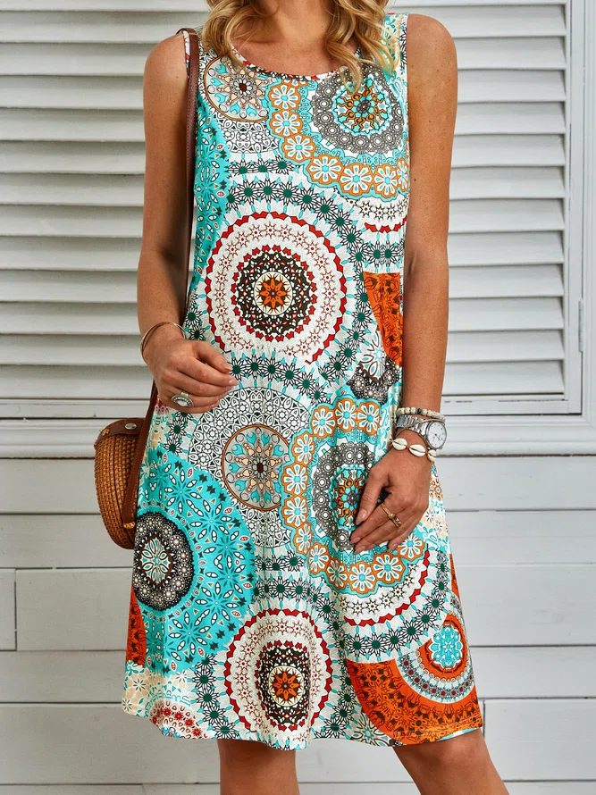 Baggy Print Sleeveless Mini Dress