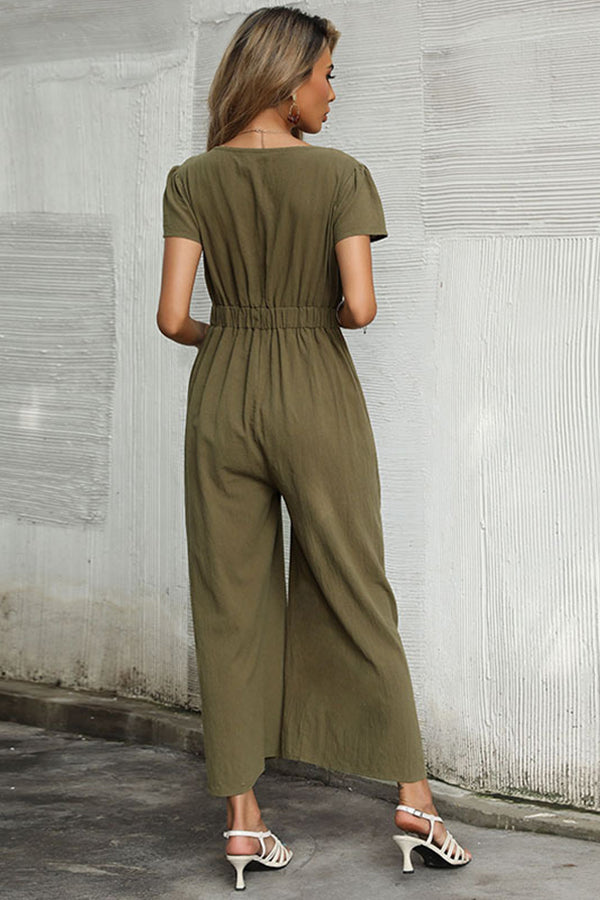 Sexy Hollow Out Cotton Linen Wide Leg Jumpsuit