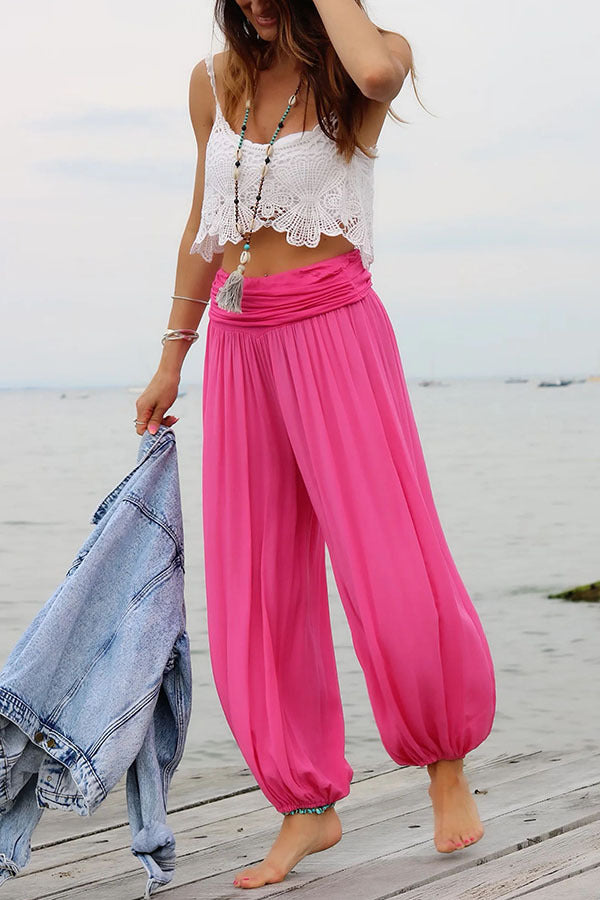 Pleated Design Casual Smocked Pants