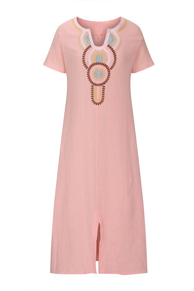 Linen Cotton Embroidered Slit Dress