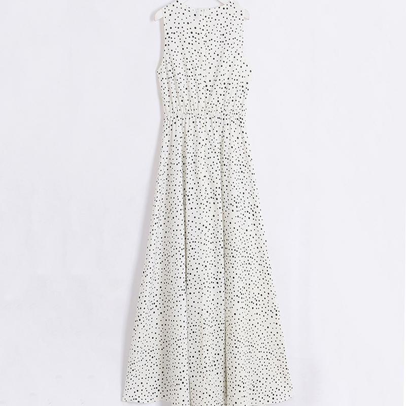 V Neck Dot Printed Floor Length Dress(3 Colors)