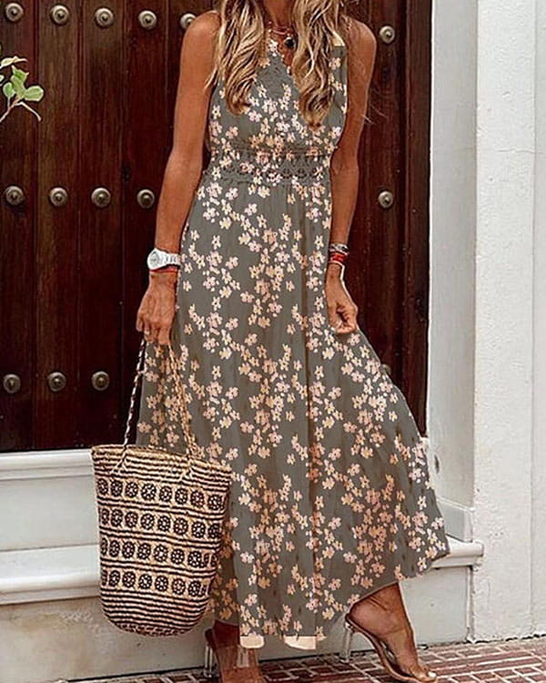 Elegant Print Sleeveless Maxi Dress