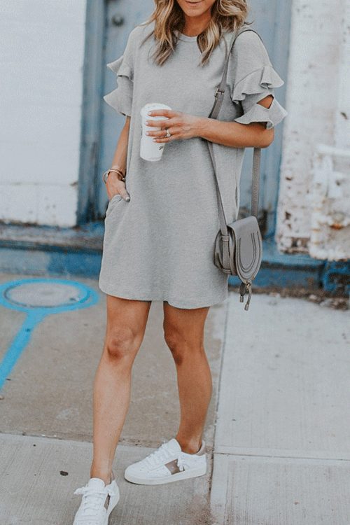 Ruffle Cutout Sweatershirt Dress