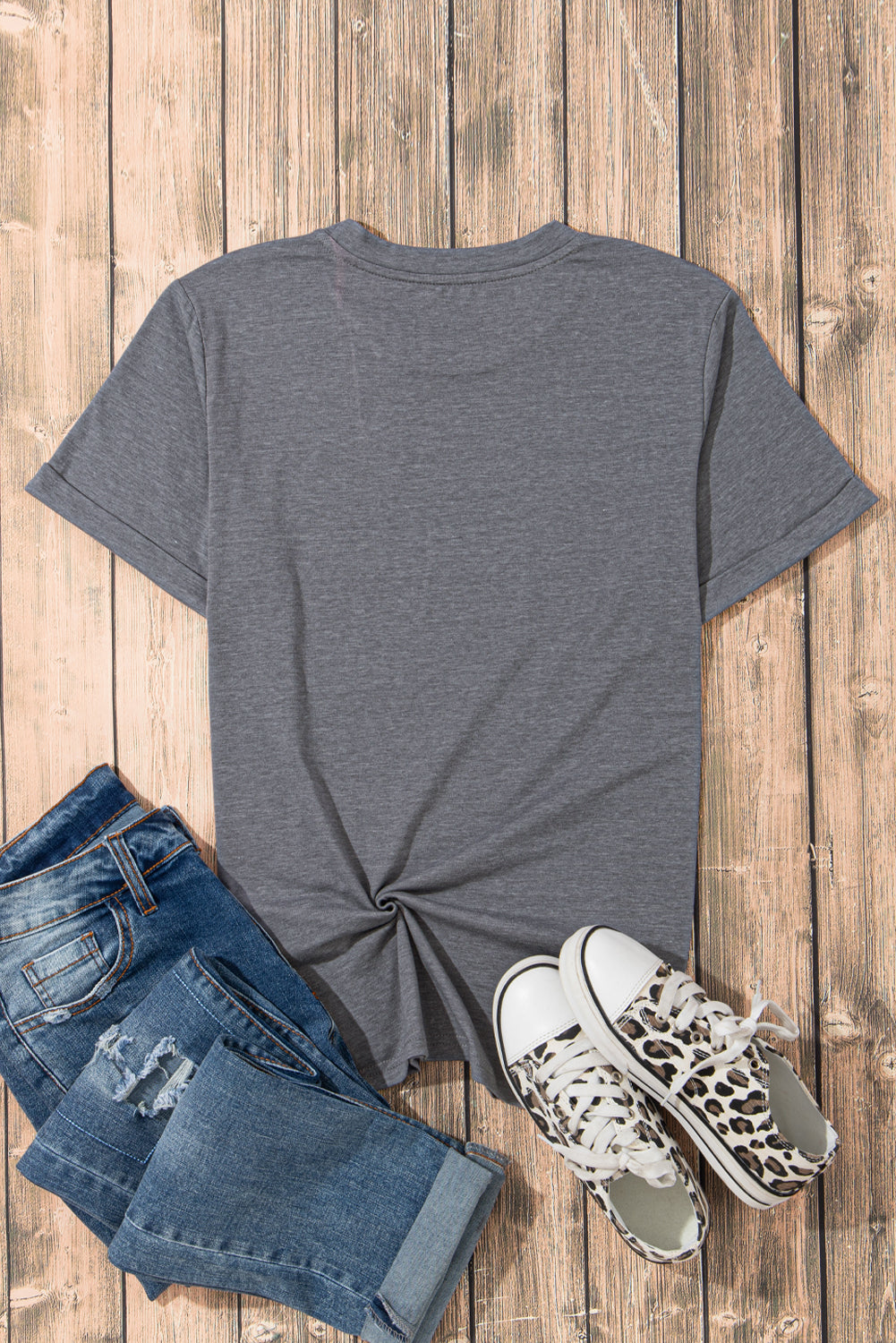 Blue Casual Plain Crew Neck Tee