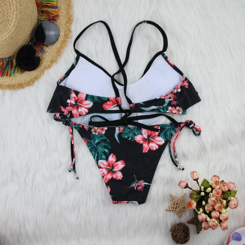 Floral Print Ruffle Push up Bikini