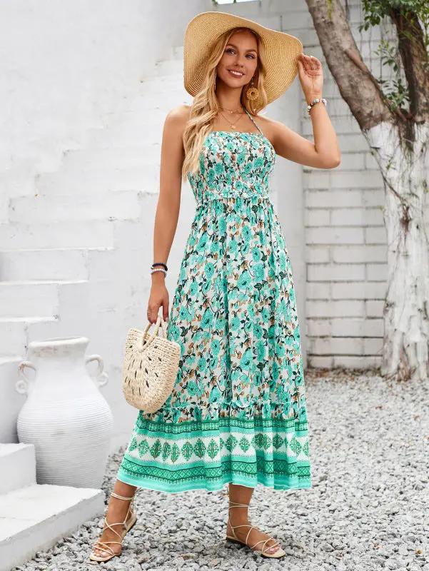 Women's Bohemian Printed Halter Neck Dress