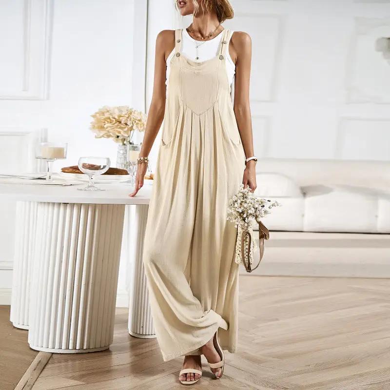 Women's solid color casual all-match loose wide-leg jumpsuit