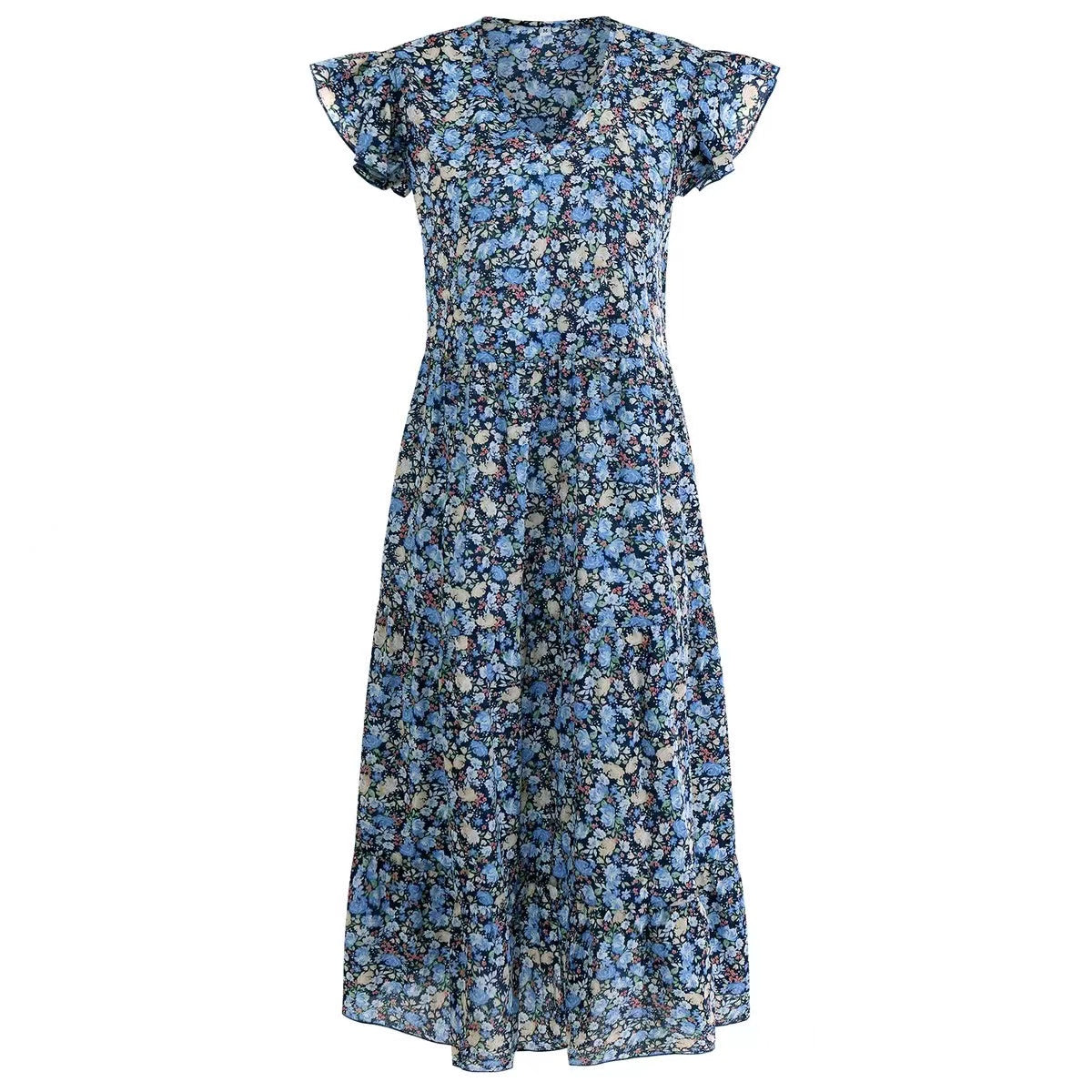 Glamorous Print V-neck Short Sleeve Midi Dress