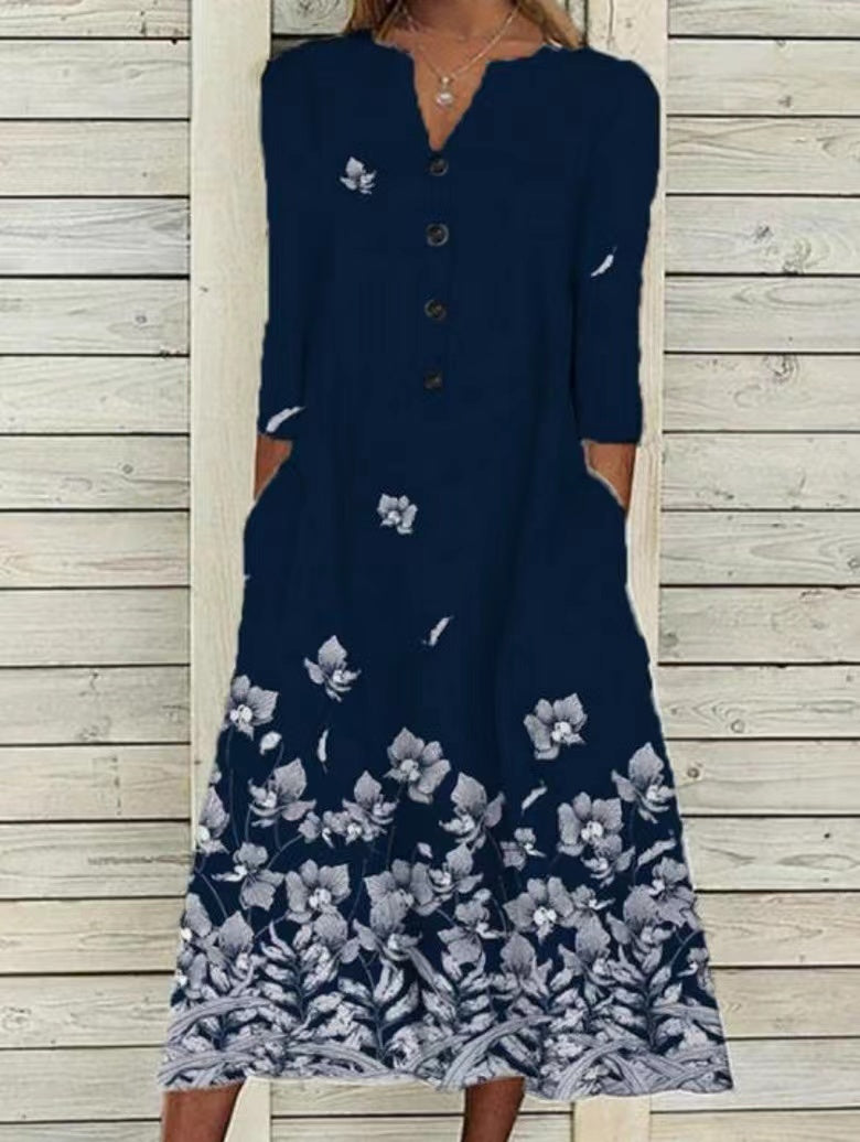 Romantic blue Floral Print Midi Dress