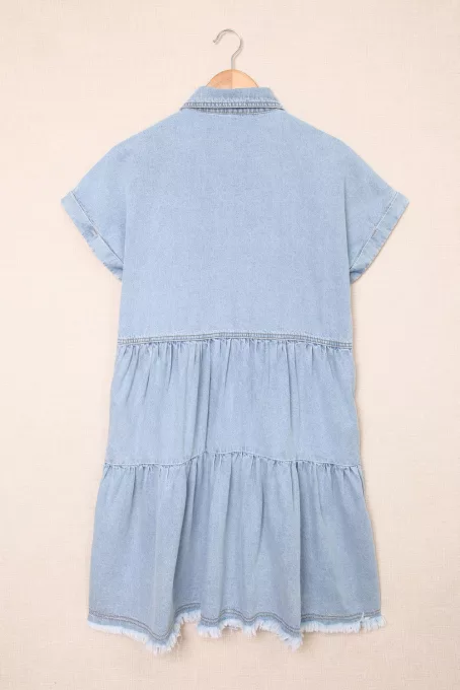 Buttoned Frayed Pocket Short Sleeve Denim Dress