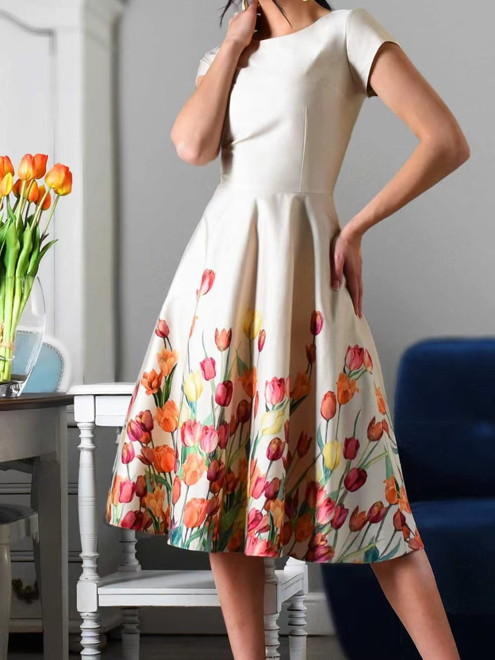 Charming floral print Midi Dress