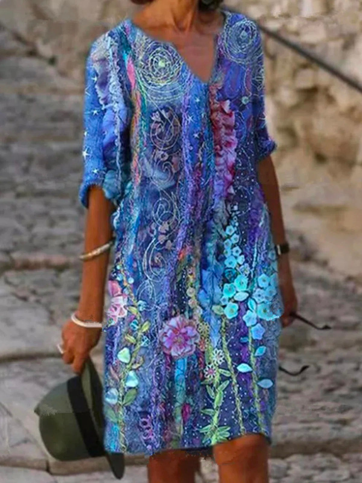 Geometric Floral Printed Casual Dress