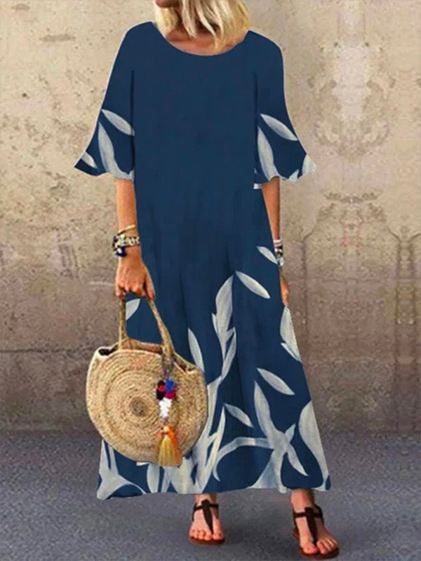 Crew Neck Short Sleeve Casual Maxi Dress